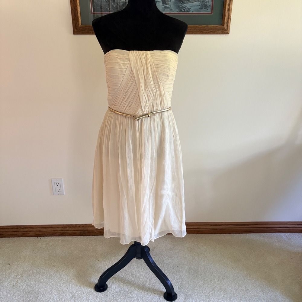 Donna Morgan Strapless Silk Chiffon Dress Womens 10 Cream Ivory Ruched Cocktail
